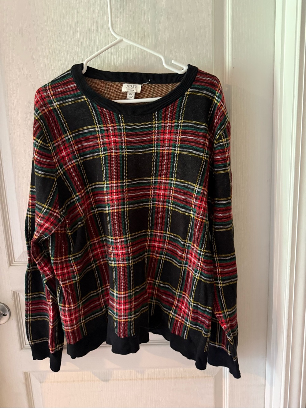 J. Crew Black and Red Plaid Crewneck Sweater